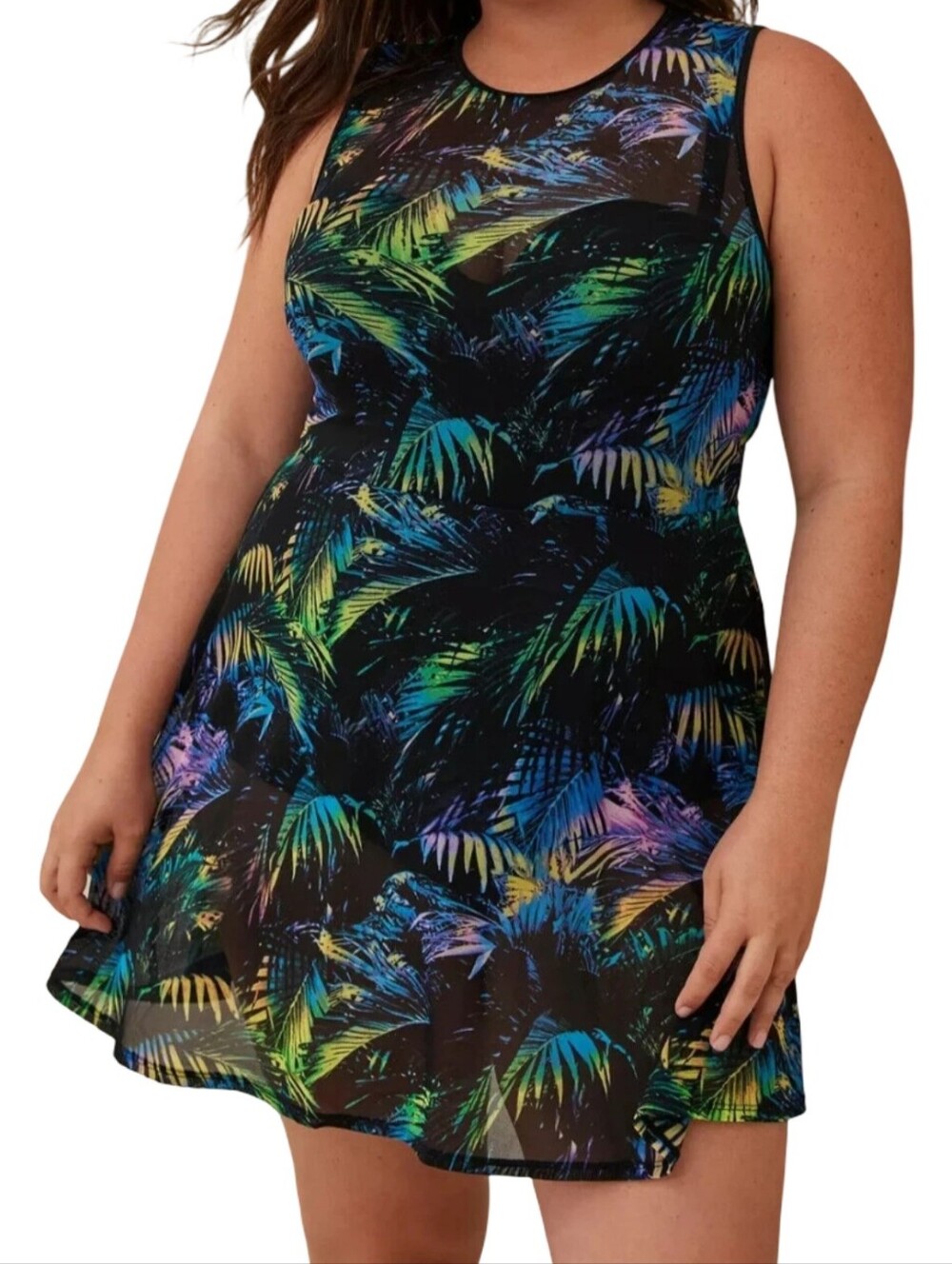 Torrid Underwire Long Mesh Overlay Swim Dress Suit With Brief Plus Size 4 4X